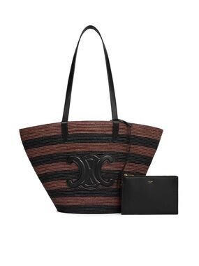 New Celine Couffin Classic Striped Panier Raffia Tote